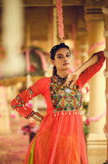 Orange Navratri Rayon Embroidery Work Lehenga With top