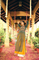 Orange Navratri Rayon Embroidery Work Lehenga With top
