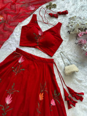 Ravishing Red Georgette Hand Paint Lehenga Choli