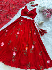 Ravishing Red Georgette Hand Paint Lehenga Choli