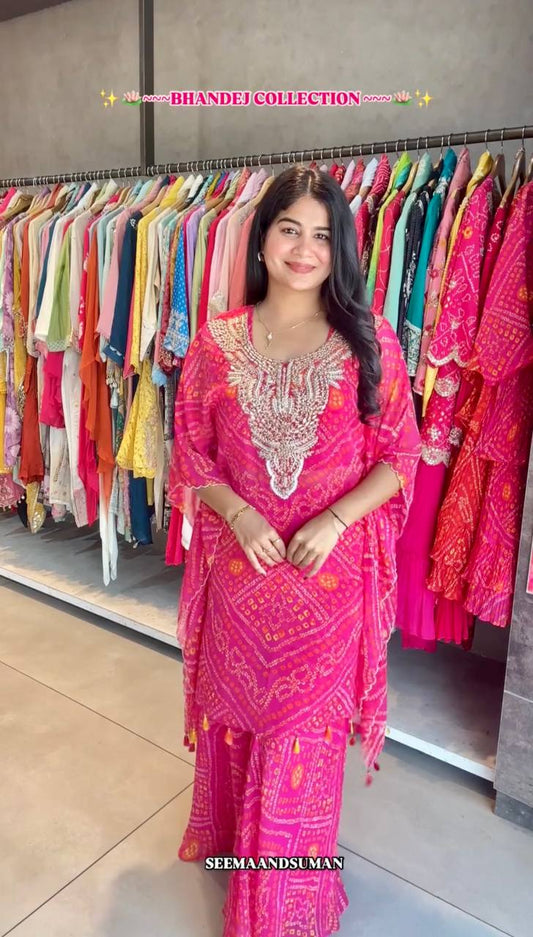 Gorgeous Pink Georgette Digital Print Sharara Suit