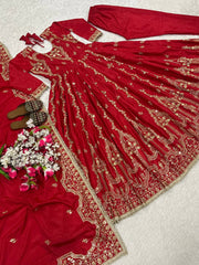 Stylish Red Crepe Sequence Work Anarkali Suit