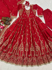 Stylish Red Crepe Sequence Work Anarkali Suit