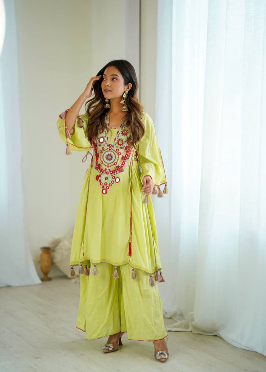 Exclusive Green Khadi Cotton Work Co-ord Set