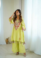 Exclusive Green Khadi Cotton Work Co-ord Set