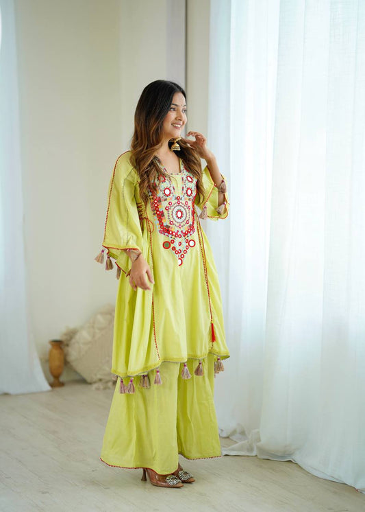Exclusive Green Khadi Cotton Work Co-ord Set