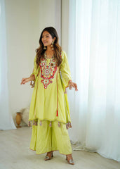 Exclusive Green Khadi Cotton Work Co-ord Set