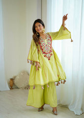 Exclusive Green Khadi Cotton Work Co-ord Set