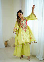 Exclusive Green Khadi Cotton Work Co-ord Set