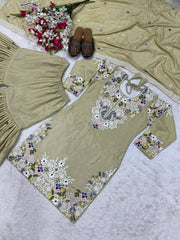Ravishing Beige Crepe With Embroidery Work Sharara Suit