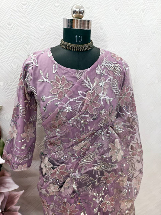 Stylish Purple Net Sequence Work Saree