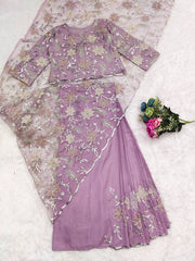 Stylish Purple Net Sequence Work Saree