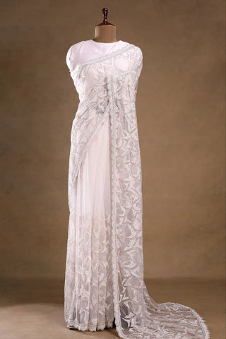 Trendy White Net with Sequins Work Saree