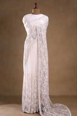Trendy White Net with Sequins Work Saree