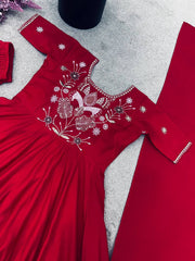 Innovative Red Silk Work Palazzo Suit