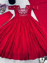 Innovative Red Silk Work Palazzo Suit