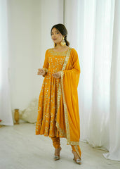 Marvelous Yellow Georgette Sequence Work Gown