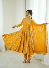 Marvelous Yellow Georgette Sequence Work Gown