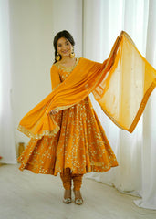 Marvelous Yellow Georgette Sequence Work Gown