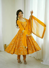 Marvelous Yellow Georgette Sequence Work Gown