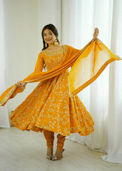 Marvelous Yellow Georgette Sequence Work Gown