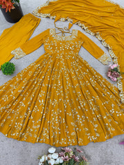 Marvelous Yellow Georgette Sequence Work Gown