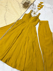 Attractive Yellow Color Roman Silk Work Anarkali Suit