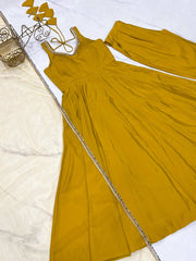 Attractive Yellow Color Roman Silk Work Anarkali Suit