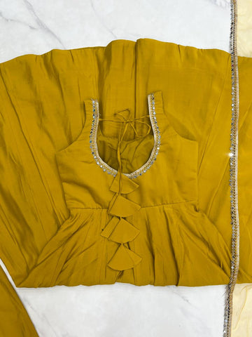 Attractive Yellow Color Roman Silk Work Anarkali Suit