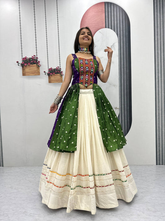 Navratri Special Green Color Gamthi Work Lehenga Choli