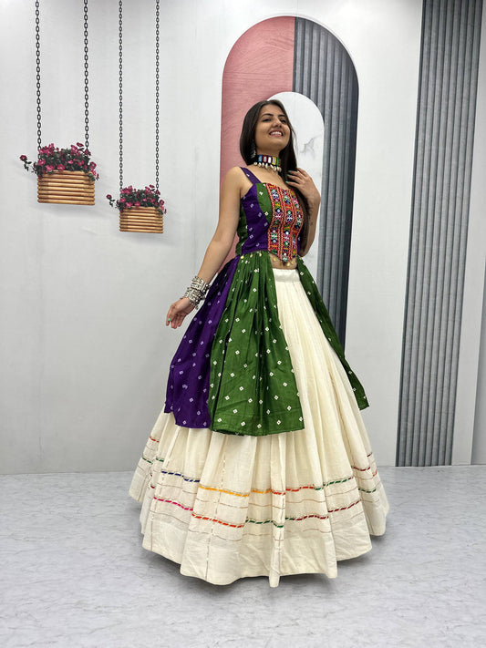 Navratri Special Green Color Gamthi Work Lehenga Choli