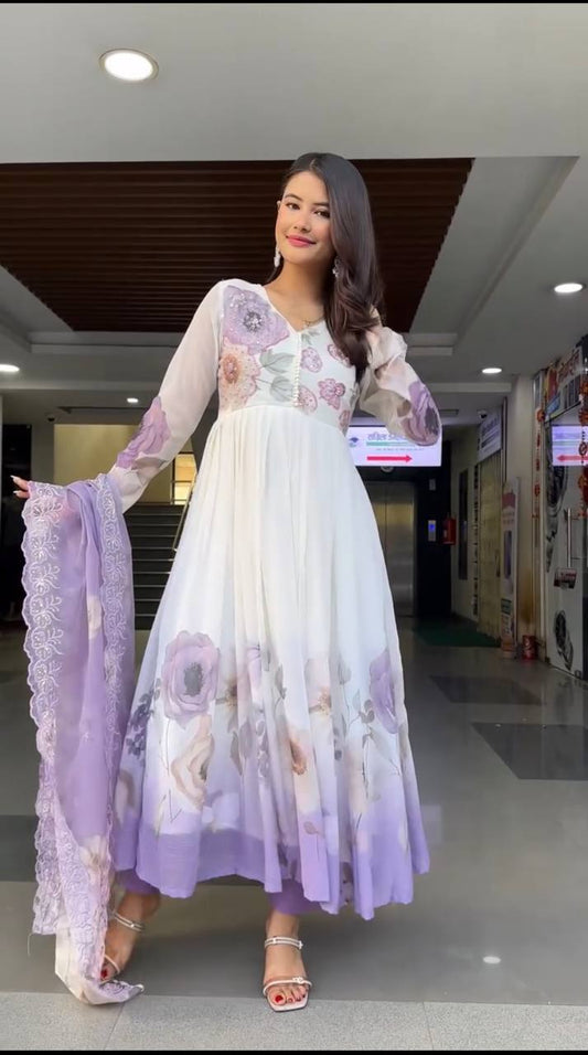 Designer Purple Color Sequence Work Georgette Gown