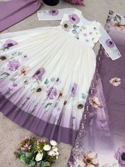 Designer Purple Color Sequence Work Georgette Gown