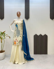 Attractive White Color Embroidery Sharara Suit