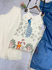 Attractive White Color Embroidery Sharara Suit