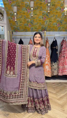 Stylish Blue Color Diamond Work Sharara Suit