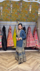 Stylish Blue Color Diamond Work Sharara Suit