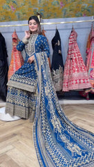Stylish Blue Color Diamond Work Sharara Suit