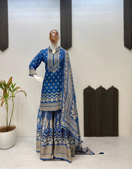 Stylish Blue Color Diamond Work Sharara Suit