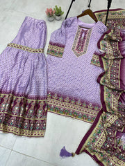 Stylish Blue Color Diamond Work Sharara Suit