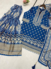 Stylish Blue Color Diamond Work Sharara Suit