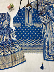 Stylish Blue Color Diamond Work Sharara Suit
