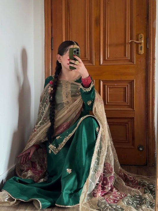 Glorious Green Color Sequence Work Sharara Suit
