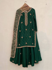 Glorious Green Color Sequence Work Sharara Suit