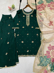 Glorious Green Color Sequence Work Sharara Suit