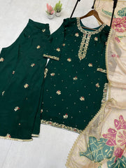 Glorious Green Color Sequence Work Sharara Suit