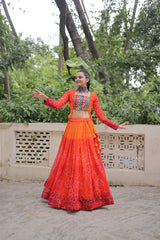 Navratri Wear Orange Color Bandhni Print Work Lehenga