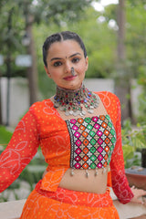 Navratri Wear Orange Color Bandhni Print Work Lehenga