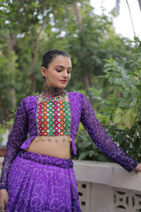 Navratri Wear Orange Color Bandhni Print Work Lehenga