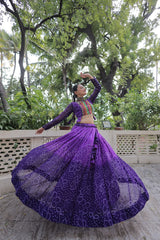 Navratri Wear Orange Color Bandhni Print Work Lehenga